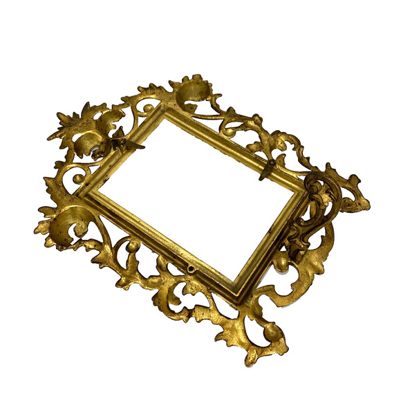 Vintage Picture Frame Cast Metal Ornate Gold Rectangle Portrait Victorian FLAW - Picture 7 of 10